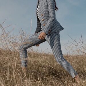 Veronica Beard Gingham High Waisted Seam Trouser Slit Ankle Pants sz 2